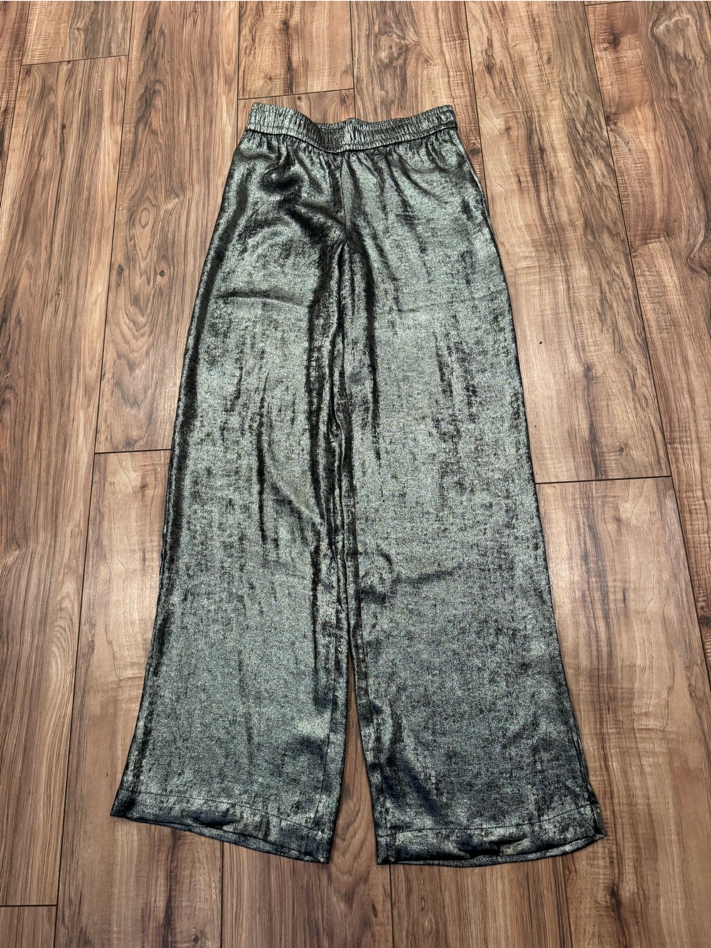 Zara Metallic Charcoal Wide-Leg Velvet Pants